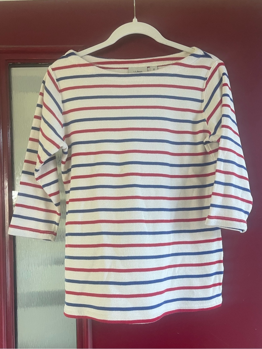 L.L. Bean  Red Blue Cream Stripe Cotton Sweater